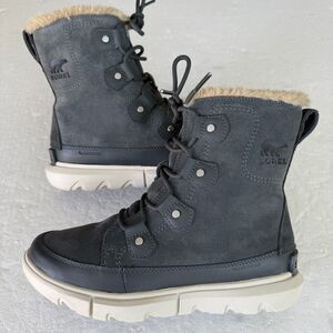 Size 7 - Sorel Women's Explorer 2 Joan Boots Waterproof Grill/Fawn Gray Lace-up